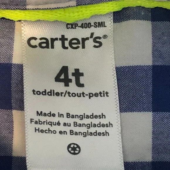 Carter's Boy Toddler Plaid Button Down Shirt Blue White Size 4T - Picture 9 of 11